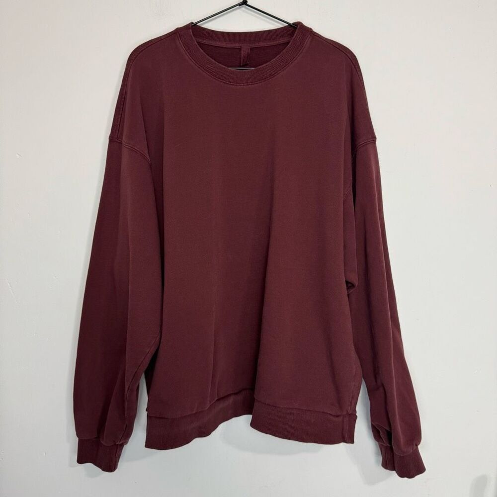 Skims Oxblood Cotton Fleece Crewneck Sweatshirt L - Picture 2 of 6